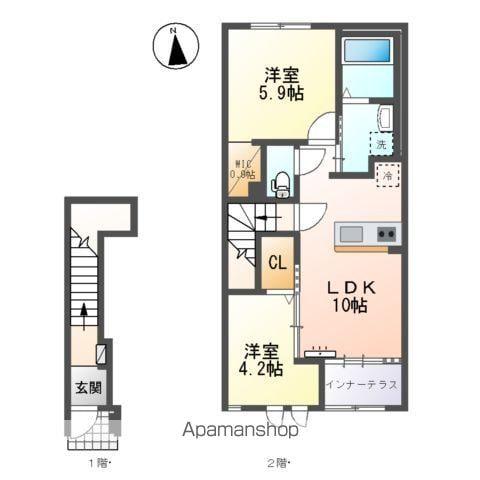 ワイド・スリーリング(2LDK/2階)の間取り写真
