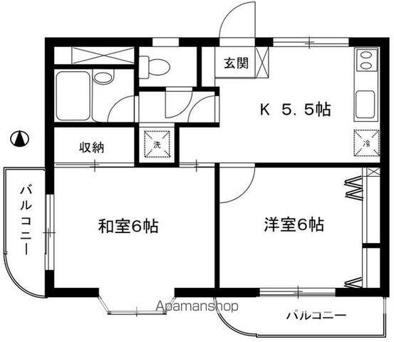 クリエールヤマニⅡ(2K/4階)の間取り写真