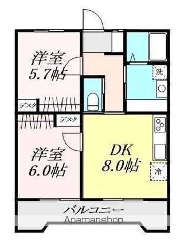ハイツ東小浜(2DK/2階)の間取り写真
