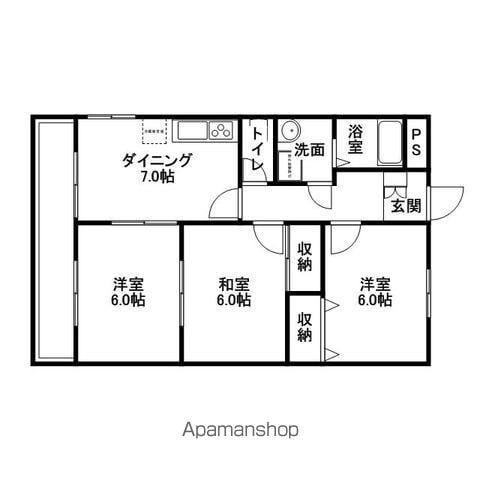 アドバンストラスト26B棟(3DK/1階)の間取り写真