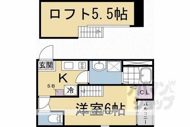 ハーモニテラス深草東伊達町(ワンルーム/2階)の間取り写真