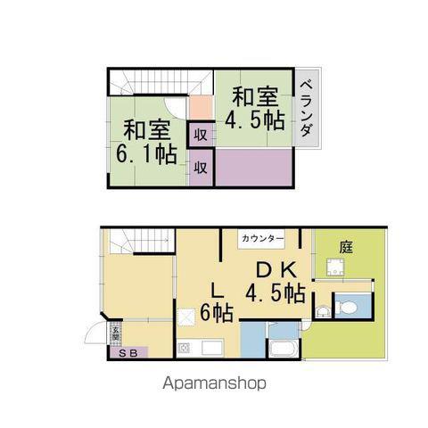 山陰本線 二条駅 徒歩10分 2階建 築57年(2LDK)の間取り写真