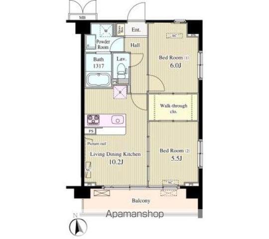 バンデューセン上北沢(2LDK/2階)の間取り写真