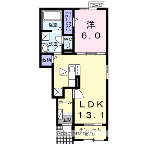 SPRING HILL A(1LDK/1階)の間取り写真