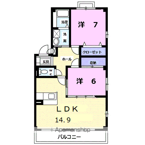 サンライトKⅡ(2LDK/3階)の間取り写真
