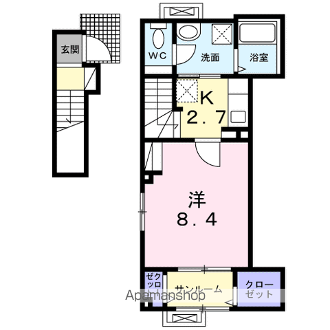 GRAN NOIR Ⅰ(1K/2階)の間取り写真