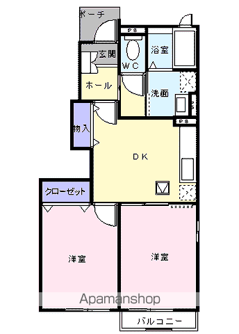 プレシード笹原B(2DK/1階)の間取り写真