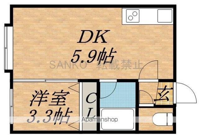 アーバンコート東区役所前Ⅲ(1DK/2階)の間取り写真