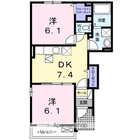 サンライズ蓬莱(2DK/1階)の間取り写真