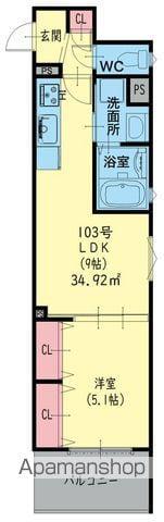クリエオーレ南上町(1LDK/1階)の間取り写真