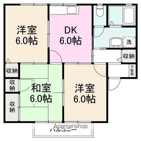 リバティ・風の音AB棟(3DK/2階)の間取り写真