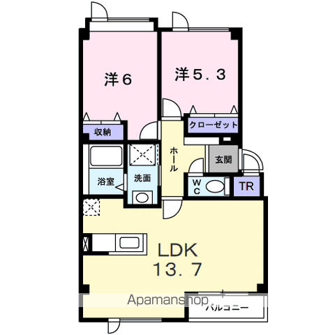 レジーナフジⅡ(2LDK/2階)の間取り写真