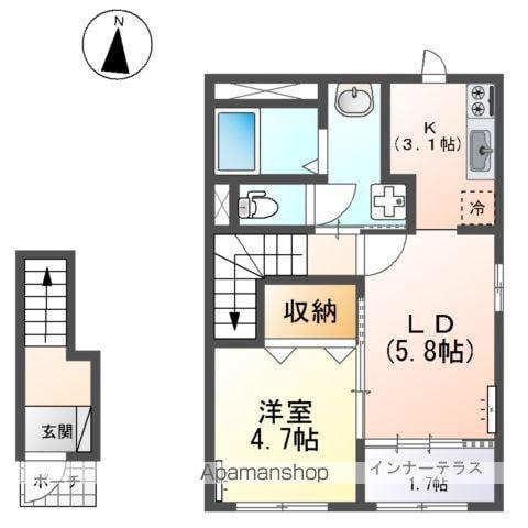 アイリス南大分Ⅱ(1LDK/2階)の間取り写真