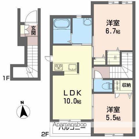 ガナールD(2LDK/2階)の間取り写真