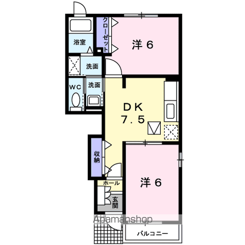 アラモードⅠ(2DK/1階)の間取り写真