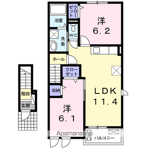 レーヴ・エスポワール(2LDK/2階)の間取り写真