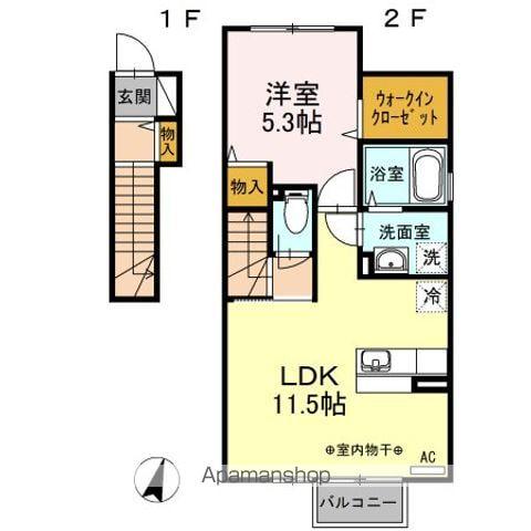 東北本線 郡山駅(福島) バス乗車時間:30分 あさか台バス停バス停で下車 徒歩3分 2階建 築10年(1LDK/2階)の間取り写真