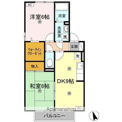 カメリアハイツ B棟(2DK/2階)の間取り写真