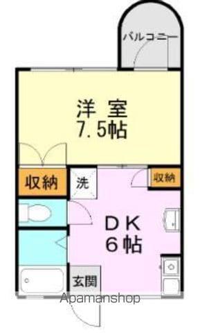 ワンティック渡鹿Ⅲ(1DK/1階)の間取り写真
