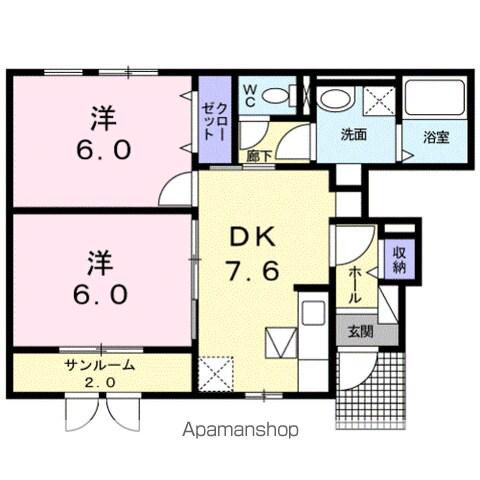 グレイスフル シャンティ(2DK/1階)の間取り写真