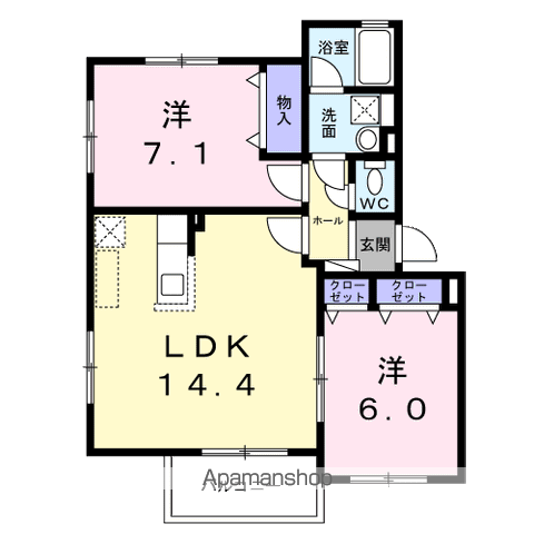 ジャパン・ビレッジイースト(2LDK/2階)の間取り写真