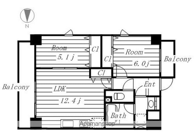 アクアブルー(2LDK/2階)の間取り写真