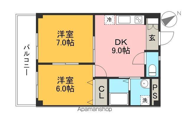 エグゼコート入明(2DK/3階)の間取り写真