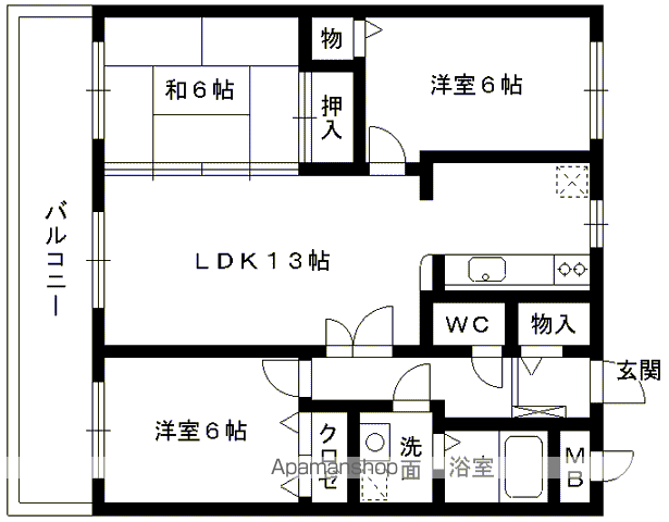ヴェルデ空港前セントラル(3LDK/2階)の間取り写真