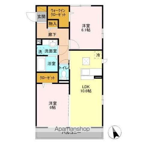 フラッツ酒井根 1号棟(2LDK/1階)の間取り写真