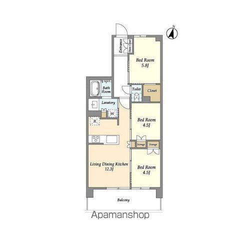 グランカーサ川口青木町公園(3LDK/6階)の間取り写真