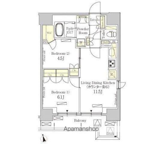 パークアクシス秋葉原イースト(2LDK/11階)の間取り写真