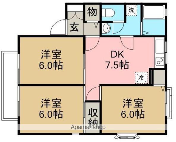 リヴェール高沢B(3DK/1階)の間取り写真