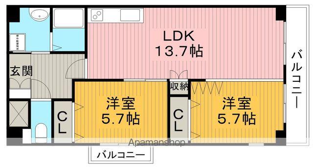 ファイブコート向丘(2LDK/4階)の間取り写真
