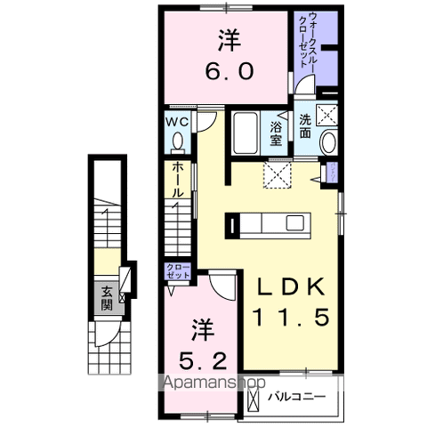コントレイル Ⅰ(2LDK/2階)の間取り写真