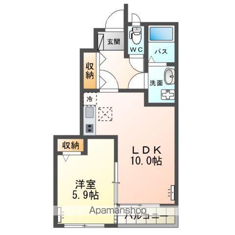 高尾崎 NEW TOWN LA・TERRE E(1LDK/1階)の間取り写真