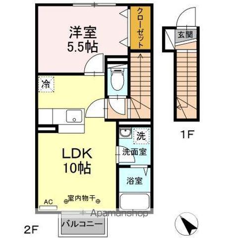 ラフィーネ鳥谷野(1LDK/2階)の間取り写真