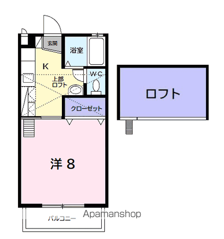 サンハイツ長者ヶ台B(1K/2階)の間取り写真