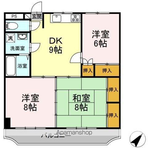 ビアン本間Ⅱ(3DK/1階)の間取り写真