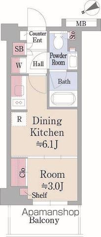 パークアクシス落合東中野(1DK/4階)の間取り写真