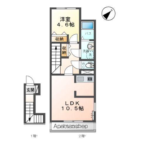 ロシェ・ノワール(1LDK/2階)の間取り写真