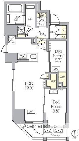 アジールコート王子(2LDK/9階)の間取り写真