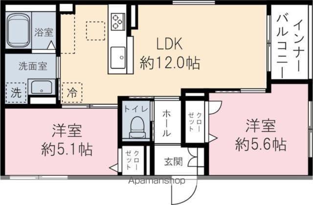 アルテールII(2LDK/1階)の間取り写真