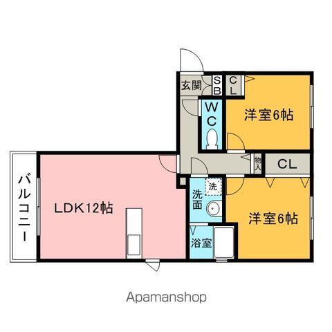 プリムヴェール(2LDK/2階)の間取り写真