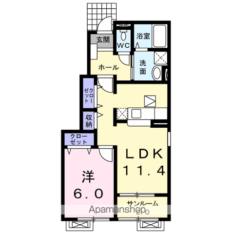 リバーサイド ダンデライオンA(1LDK/1階)の間取り写真