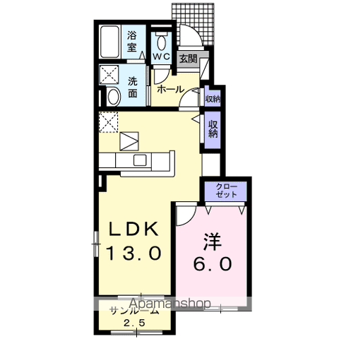 クラール土器西D(1LDK/1階)の間取り写真