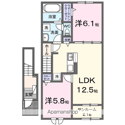 パルファン・サクラ Ⅱ(2LDK/2階)の間取り写真
