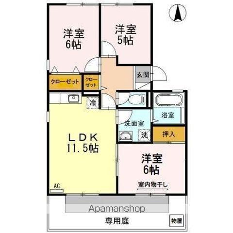 グレース祇園B棟(3LDK/1階)の間取り写真