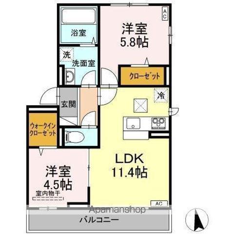 DーROOM山西Ⅱ(2LDK/1階)の間取り写真