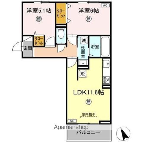 シエル原田(2LDK/2階)の間取り写真