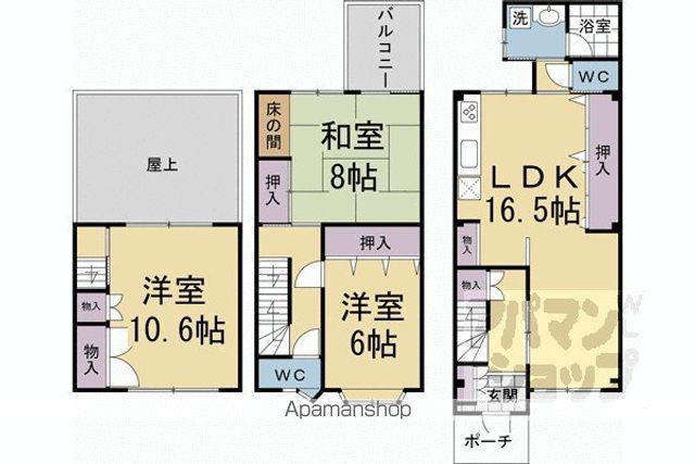 京都市烏丸線 丸太町駅(京都市営) 徒歩7分 3階建 築30年(3LDK)の間取り写真